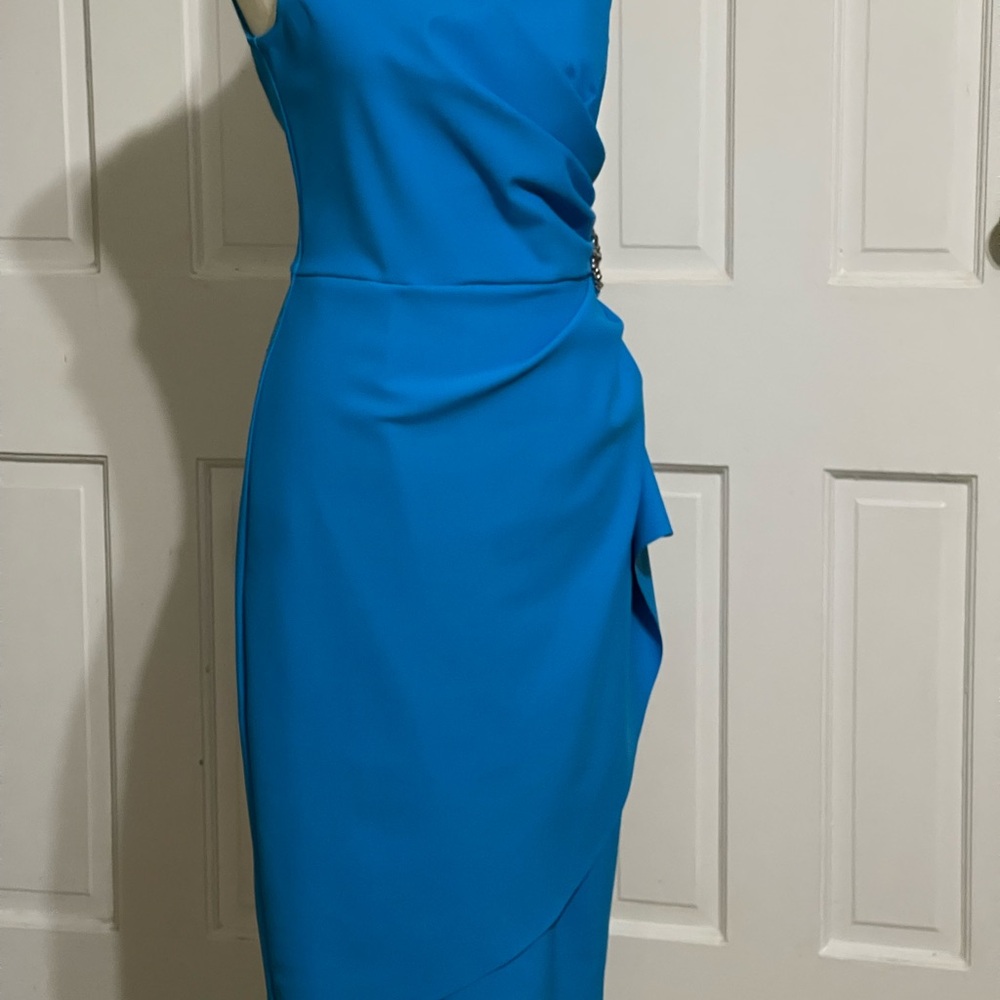 Asymmetrical Blue Ruched Dress